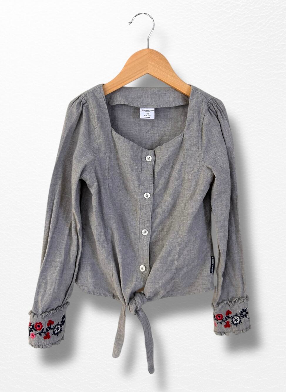 Polarn O. Pyret Organic Tie-Front Flannel Top, Size 8/9